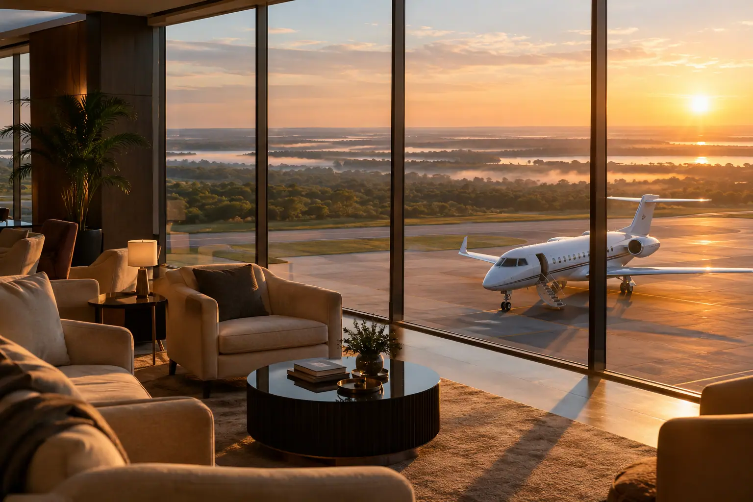 Private terminal lounge overlooking the ramp